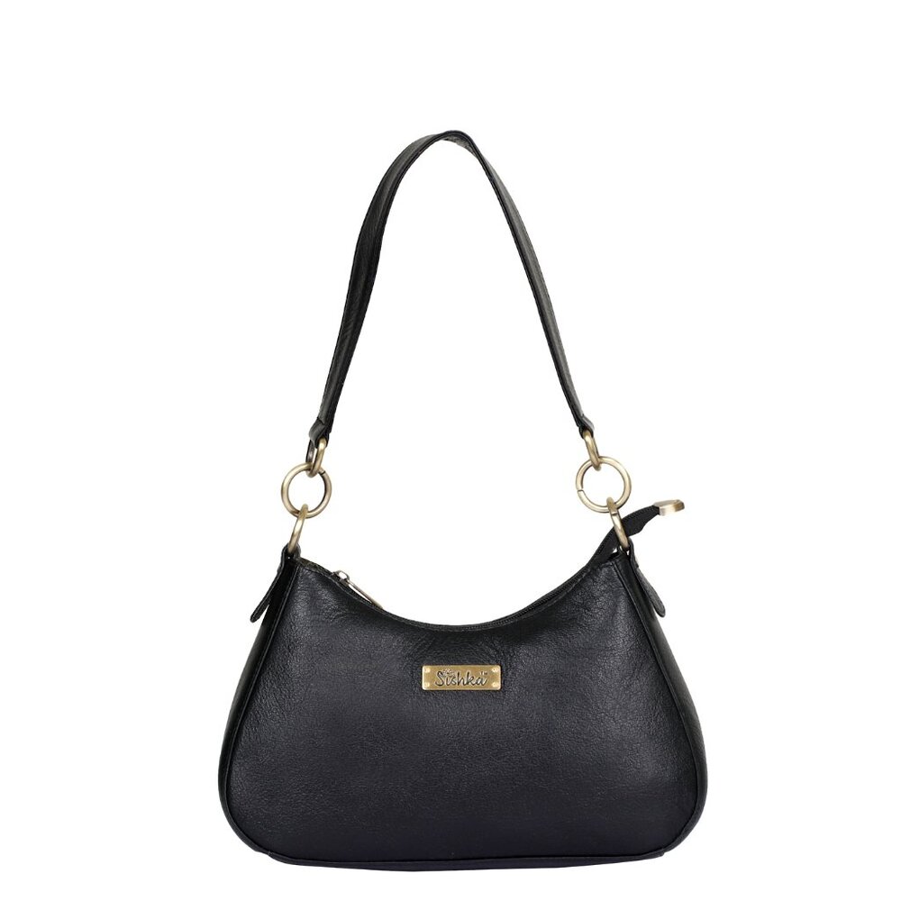 Women Black Colour Leather Hobo Shoulder Bag -Top Handle Tote Bag, Satchel Purse